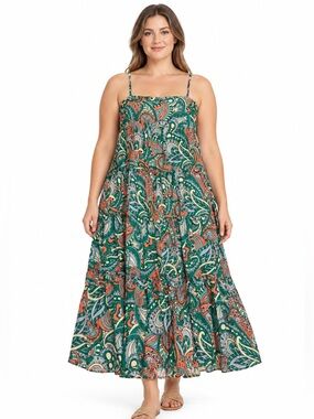 TCEC Paisley Spaghetti Strap Dress Boho Colorful Silky Maximalist Sz L
